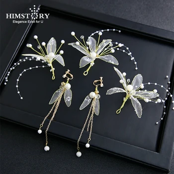 

HIMSTORY Elegance Handmade Flower Women Prom Headpiece Bridal Pearl Hairwear Wedding Accessories