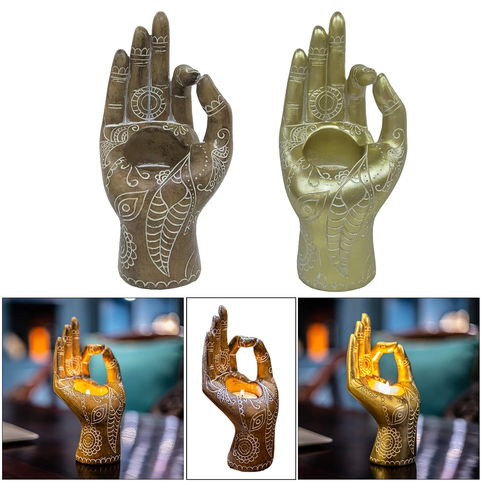 Buddha Candle Holder Mudra Hand Tabletop Tealight Holder Collectible Figurines Meditation Craft Candlestick Home Decor Candle holders