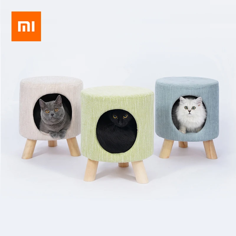 

Xiaomi Creative Small Seat Cat House Pets Cats Kittens Beds Soft Warm Internal Mat Padding Modern Stool Furniture Wooden Chair