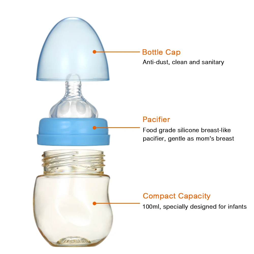 Бутылочка для грудного вскармливания, бутылочка для кормления детей, 100 мл, BPA-free, с мягкой соской для грудного вскармливания, Детские Бутылочки для молока, антиколиковые бибероны