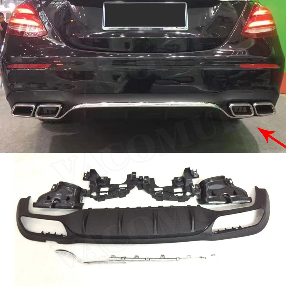 

For E Class PP Rear Bumper Lip Diffuser with Exhaust Tips for Benz W213 E200 E300 E43 Sport Change to E63 AMG look 2017-2019