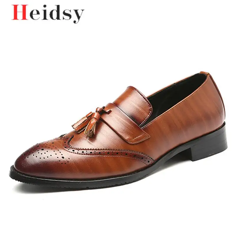 

Classic Men Dress Shoes Leather Wingtip Carved Italian Brogue Oxford shoes Man Formal Business Office Casual Flat Shoes Size 48