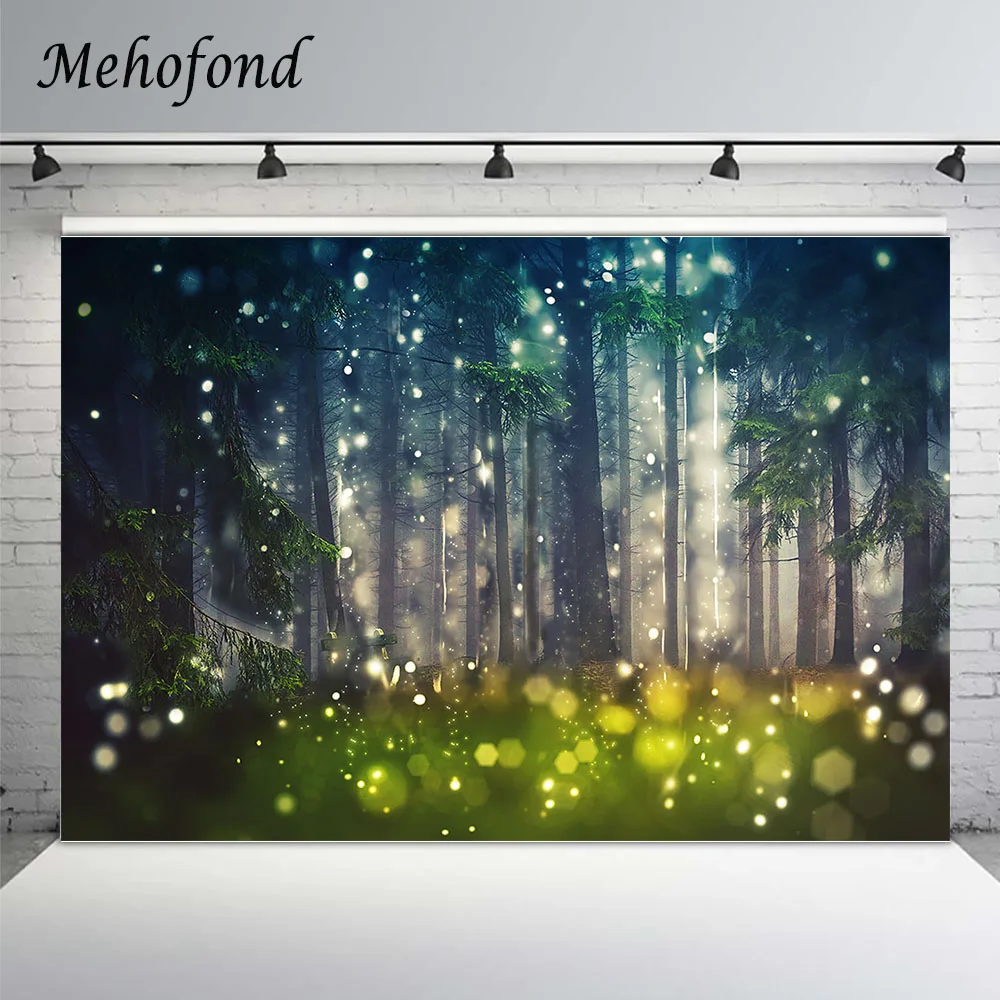

Mehofond Winter Green Forest Tree Backdrop Glitter Snowflake Bokeh Baby Shower Birthday Party Photography Background Photo Studi