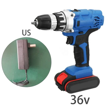 

36V Electric Drill Impact Wrench LED Light Display UK US AU EU Plug Rechargeable Battery Power Drilling Tools