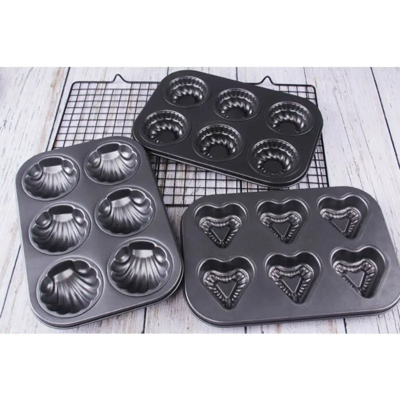 

6 Cavity Star Heart Cupcake Mold Cake Muffin Biscuit Pan Carbon Steel Kitchen Baking Tool Non Stick Bakeware