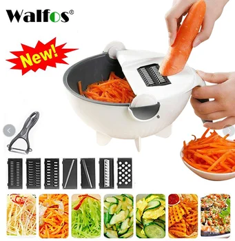 

WALFOS Magic Multifunctional Rotate Vegetable Cutter With Drain Basket Kitchen Veggie Fruit Shredder Grater Slicer Drop Shipping