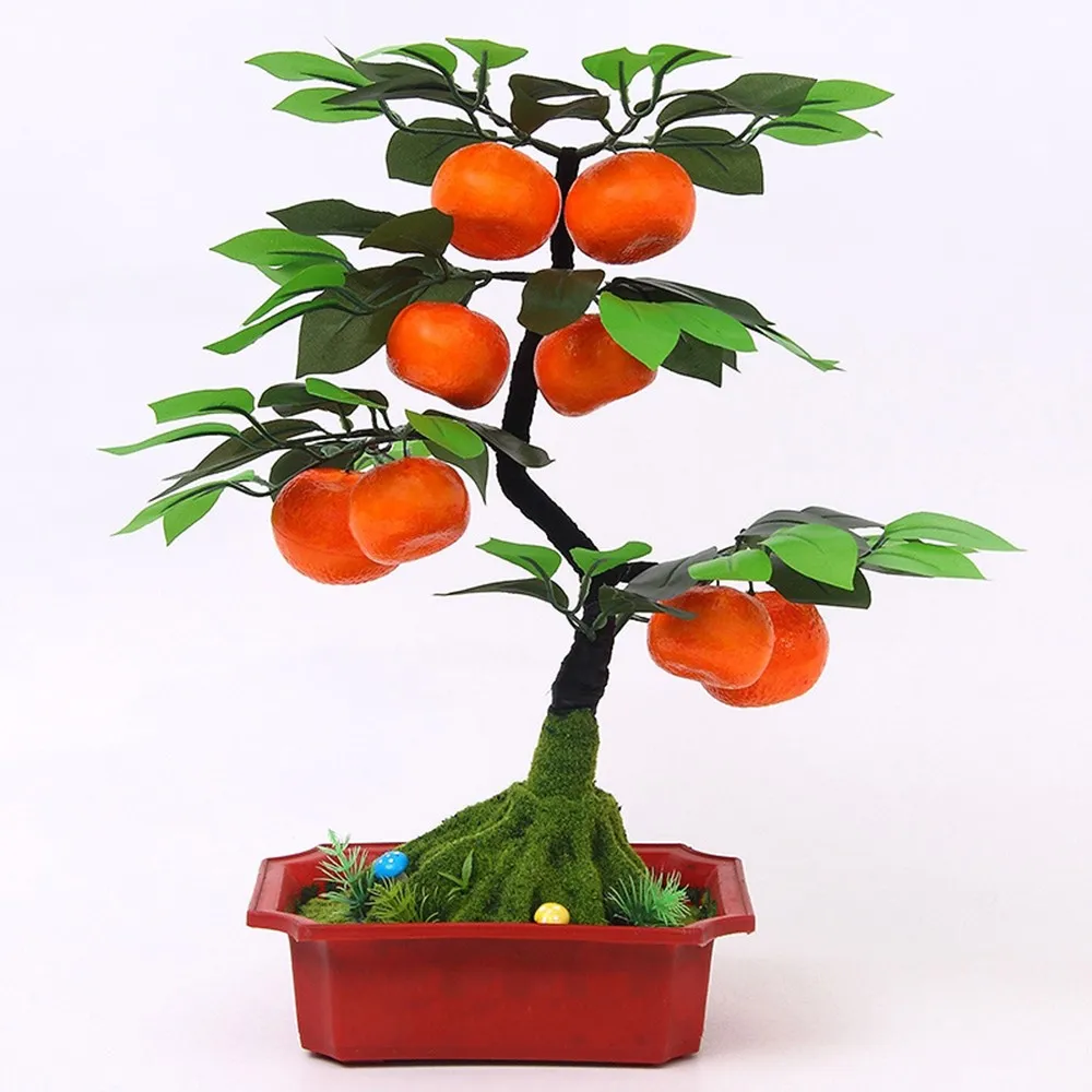 

Imitation Fruit Bonsai Fake Orange &apple &peach Tree Potted Home Living Room Decoration Fake Flower Bauble Model