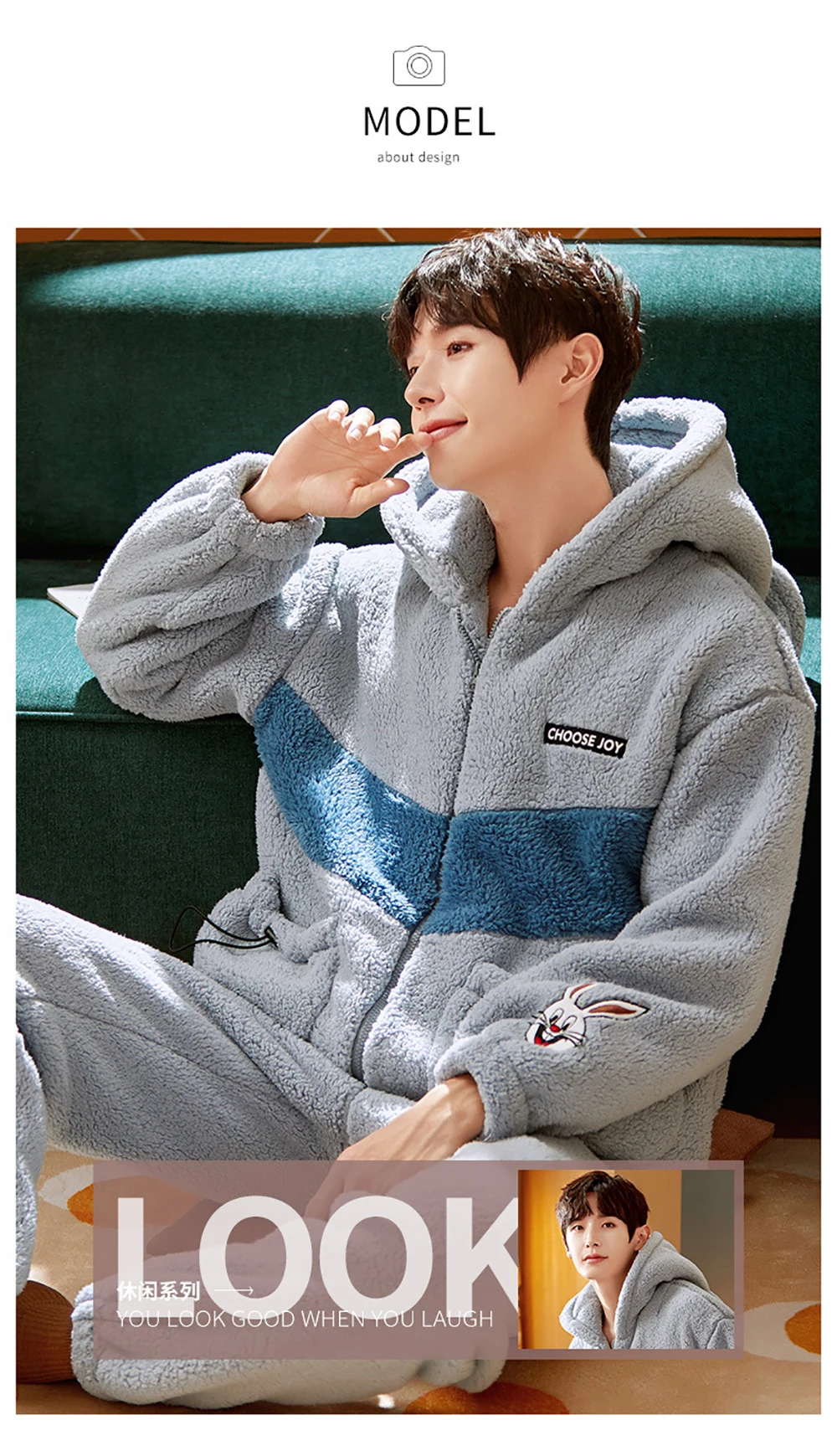 Casual Hooded Pajama Sets Men Winter Thick Flannel Warm Pajamas for Men Cartoon Embroidery Zipper Men's Sets Trendyol Sleepwear mens cotton pajama shorts