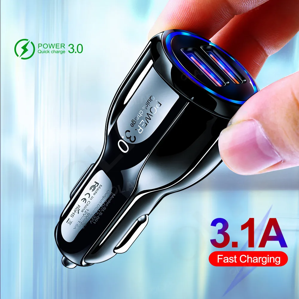 Автомобильное зарядное устройство с 2 USB портами быстрая зарядка 3.0 2.0 для iPhone Samsung