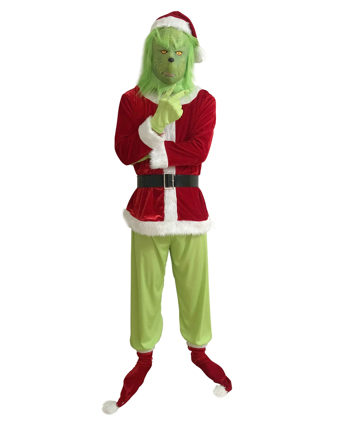 Зеленая одежда Grinch, маска для взрослых, косплей, Забавный Рождественский комплект одежды