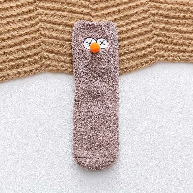 Kawaii Harajuku милые носки Elmo печенья женские зимние Бархатные Теплые мягкие домашние носки-тапочки для девочек женские пушистые носки для сна - Цвет: Coffee
