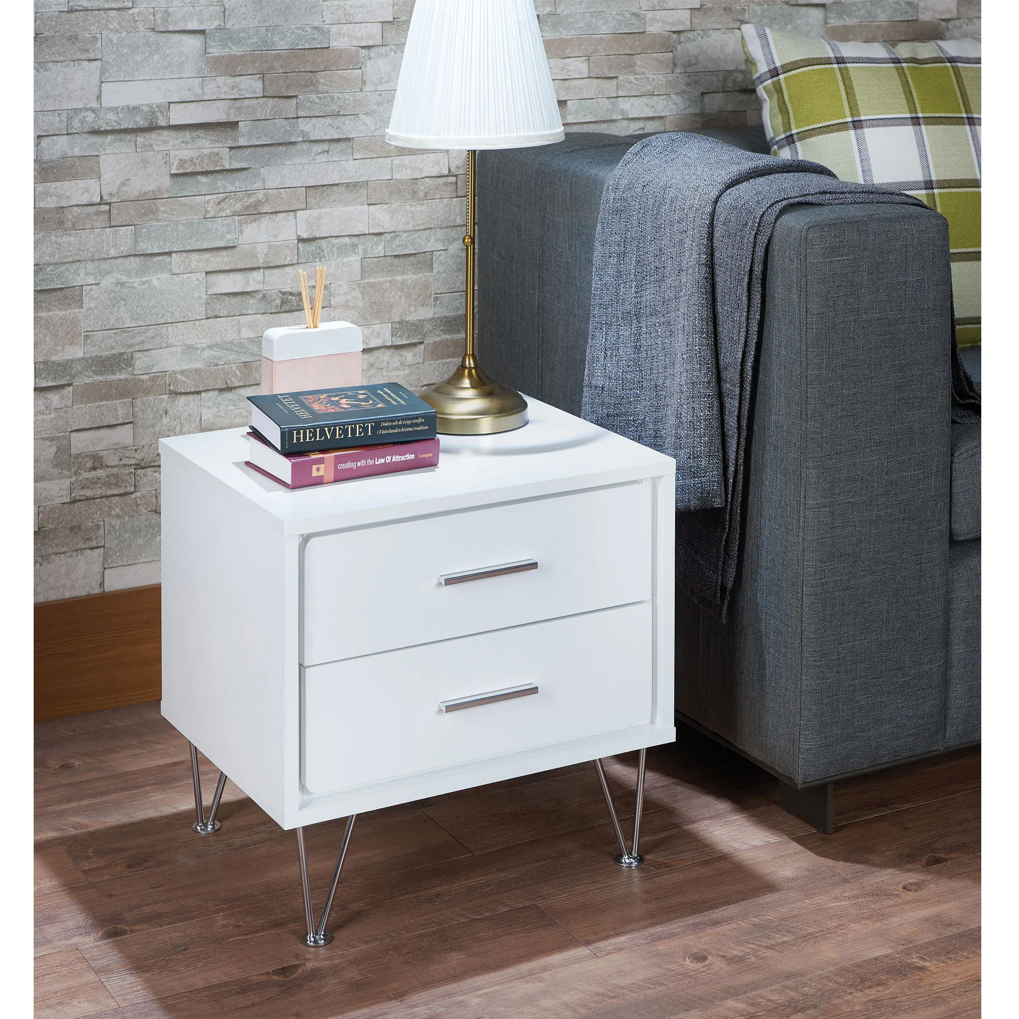 

ACME Deoss Night Table Exquisite Wooden Nightstand with 2 Drawer 20x16x18 Inch Metal Leg White[US-Stock]