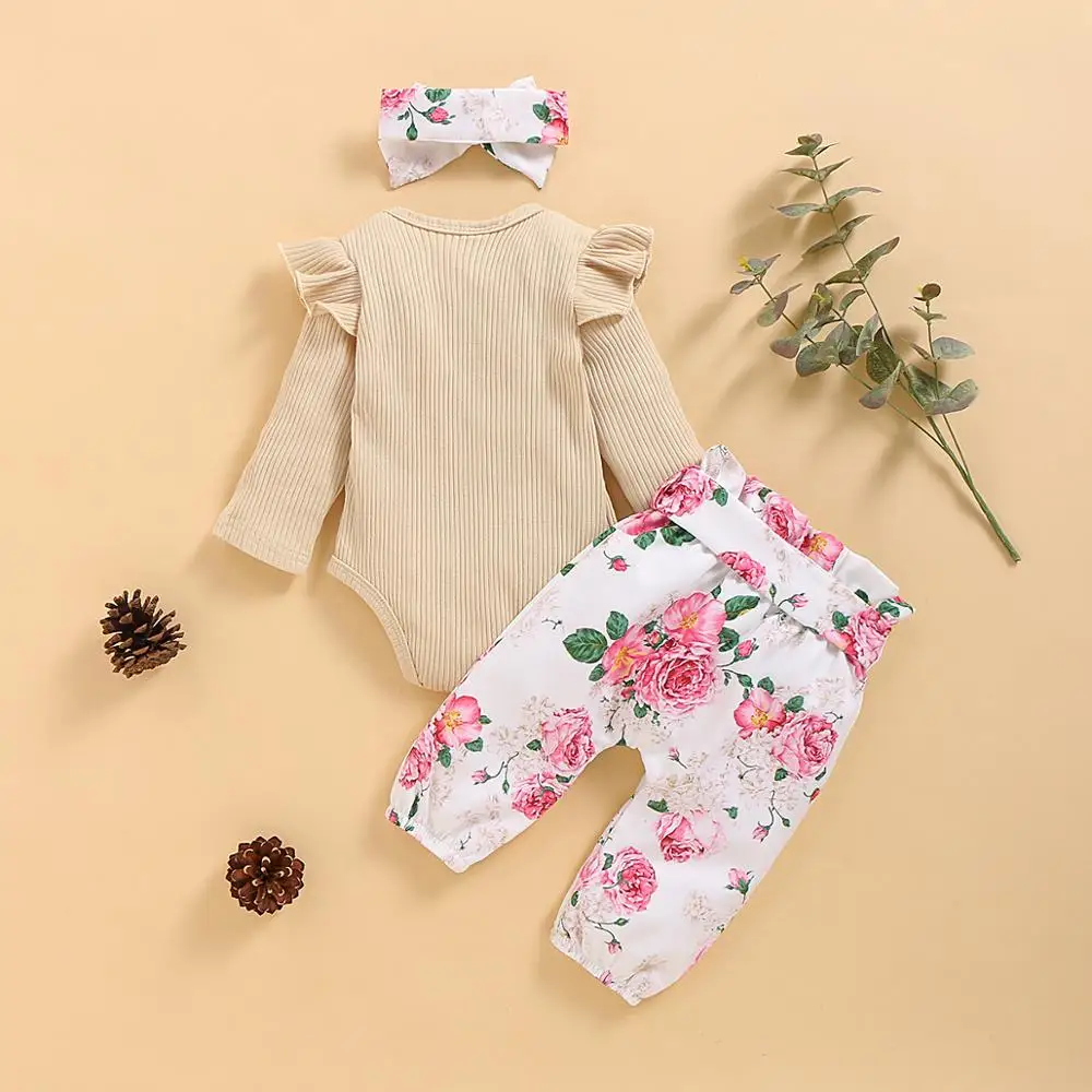 Baby Clothes Set High Quality Tops+Floral Print Pants+Headband Toddler Infant Girls 3pcs Outfits Spring Autumn Children Costumes