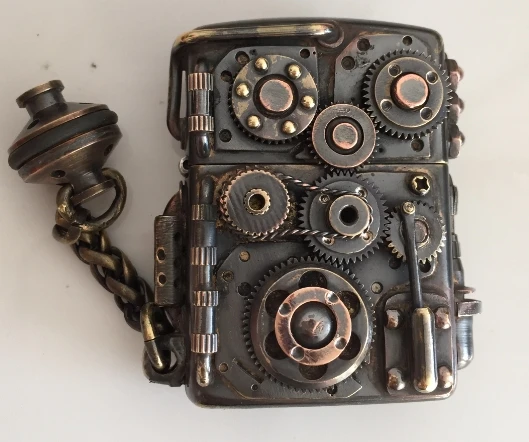 LCZQPK watch video old brass Handmade welding blackened stamped gear can run steampunk lighter | Дом и сад
