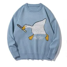 

pullovers korean sweater pull sweter men knitwea man Animal Full Spliced O-Neck White Swan Lovers Slouching Free shipping M-2xl