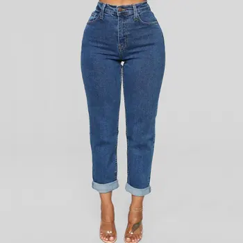 

Women`s Plus Size High Waist Washed Light Blue True Denim Pants Boyfriend Jean Femme For Women Jeans