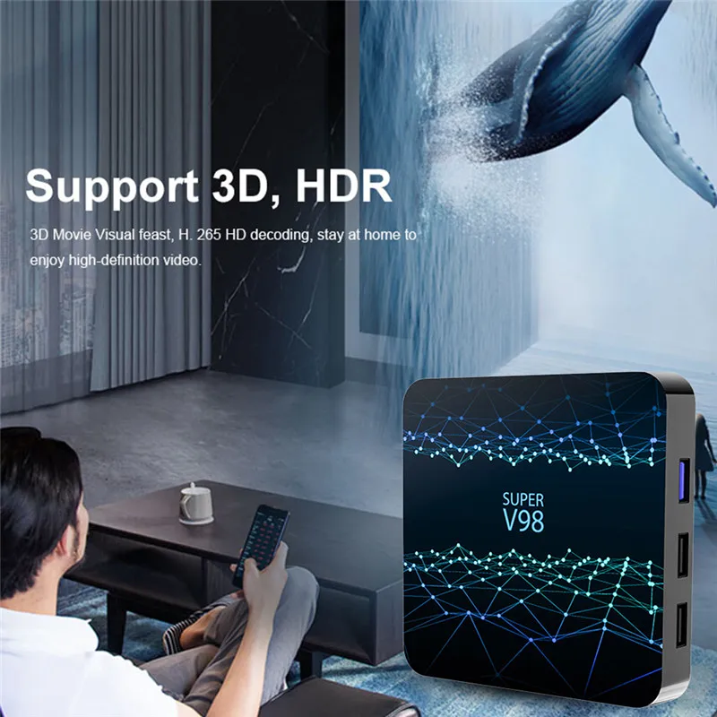 

4K TV Box Media Player Smart TV Android Box V98 RK3318 2G+16G Android 9.0 Network Set Top Box with Controler