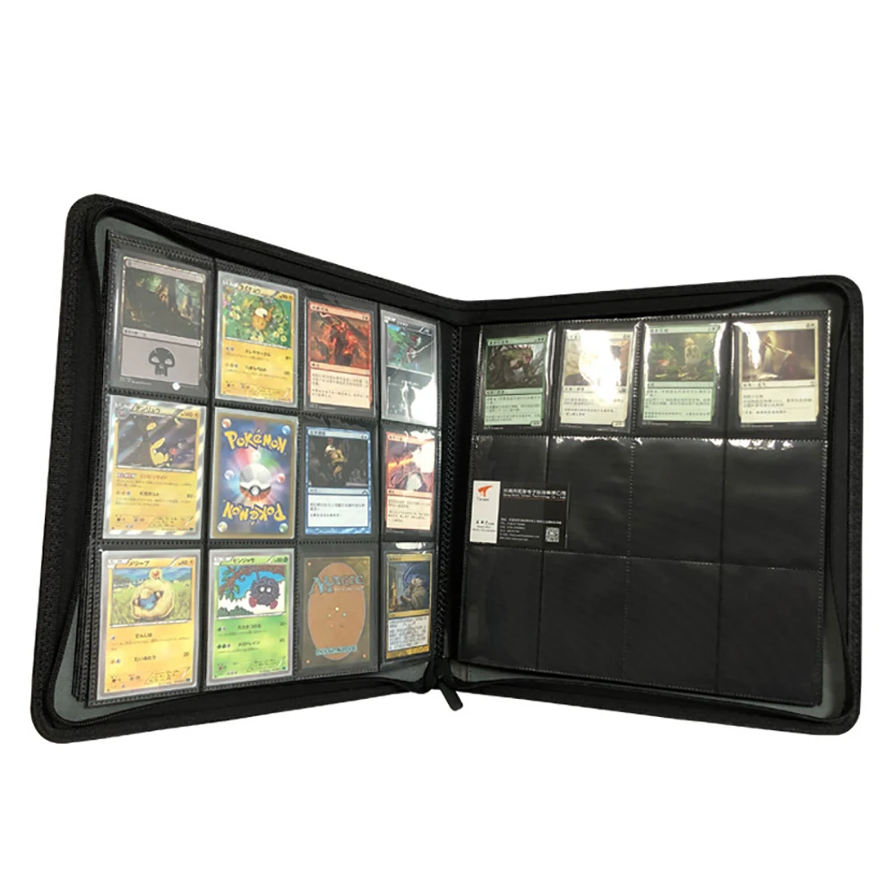

PU Leather 480/360/160 Pockets Cards Binder TCG Game Zipper Card Album With 4/9/12 Sealed Fixed Pockets Pages For MG/PKM/FOW/YGO