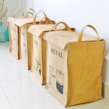 

Home storage jute laundry basket hand Clothes Casket Collapsible Sundries underwear sorting basket Shopping bags removal bags
