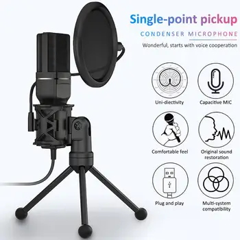 

USB Gaming Microphone Computer Condenser PC Mic with Tripod Stand for Streaming Vocal Recording