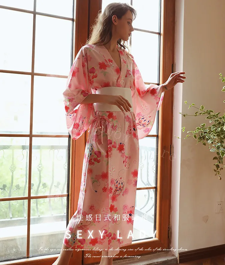 Сексуальное японское цветочное кимоно с принтом, банный халат с бантом, Женская домашняя одежда для невесты, подружки невесты, свадебное платье, длинная ночная рубашка, пеньюар