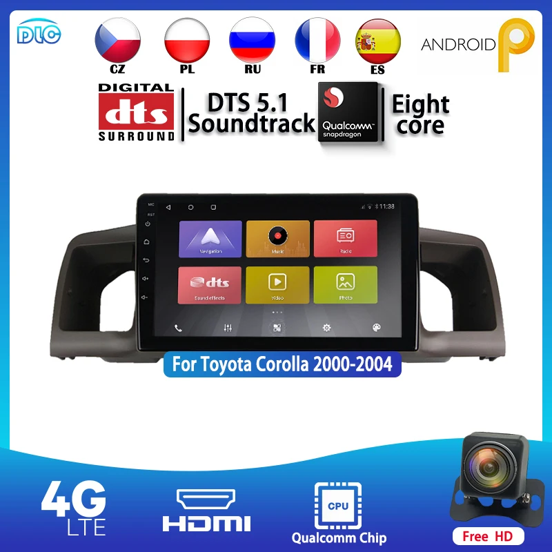 

Android 9.0 4G+64G 8 Core IPS 1280*720 QLED 4G Wifi 2 Din Radio Stereo Head Unit GPS Navigation Player for Corolla 2000-2004