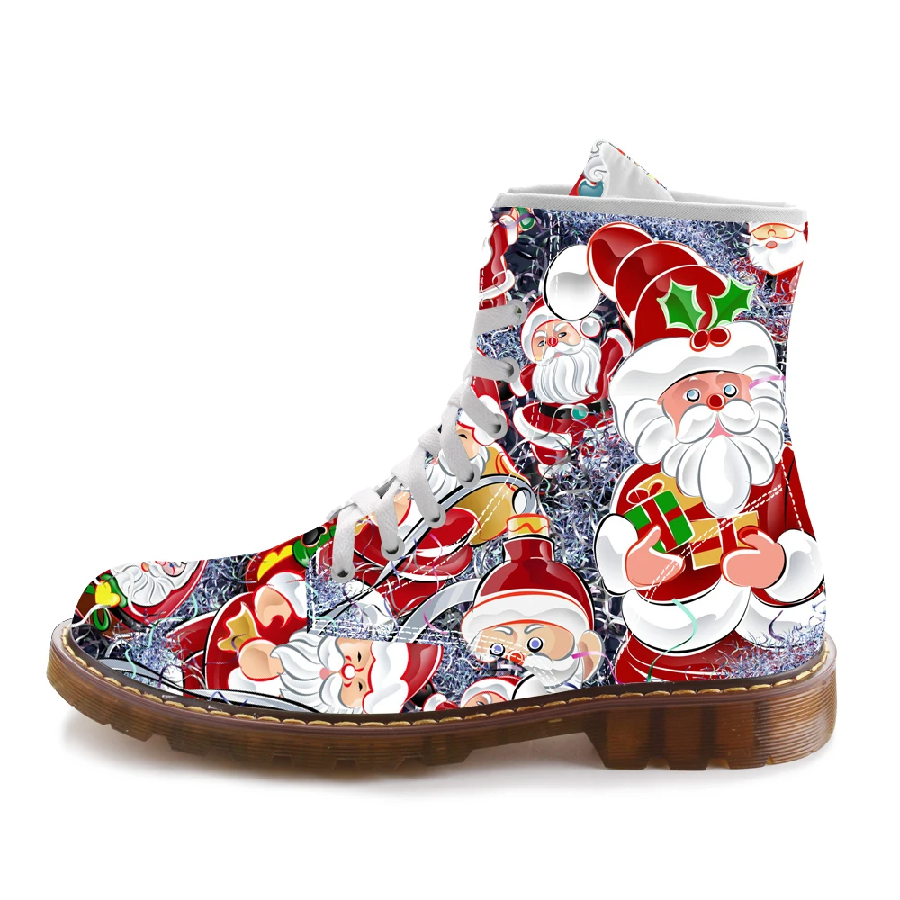 Стиль Для мужчин, ботинки до середины икры уникального с рождественским принтом в байкерском стиле сапоги в стиле «милитари» для мужчин, модная мужская зимняя Уличная обувь, кроссовки