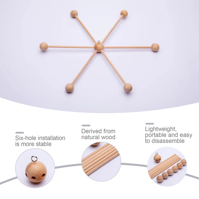 Bite Bites 1set Baby Wooden Hanger Mobile Crib Hanger Frame Bed Bell For Newborn DIY Craft Accessories Baby Toy Children'S Goods 5