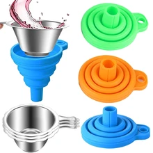 

6Pcs New Convenient Foldable Silicone Funnels DIY Diamond Painting Tools Stainless Steel Resin Filter Cups Set Resuable