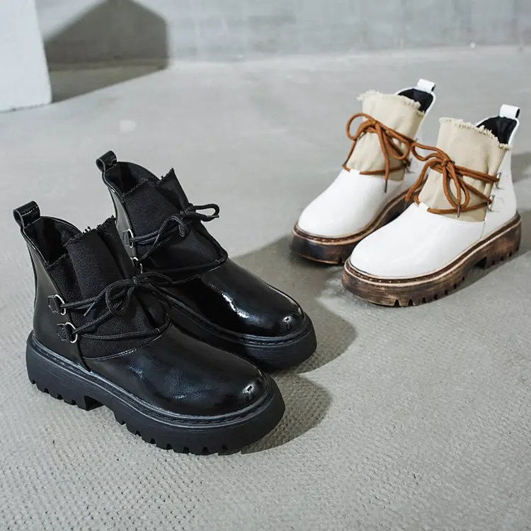 Winter Women ankle Martin boots women Casual lace-up mid heels platform Round Toe Comfort warm snow boots women shoes mujer X830