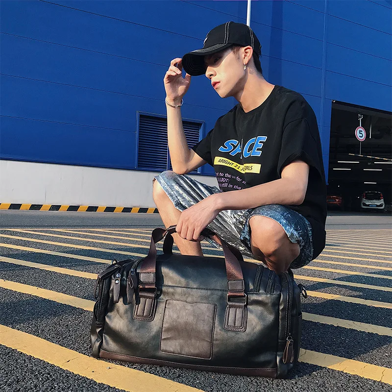 

High-capacity fashion men's bag shoulder Messenger bag men's handbag PU leather high-capacity travel bag fitness bag