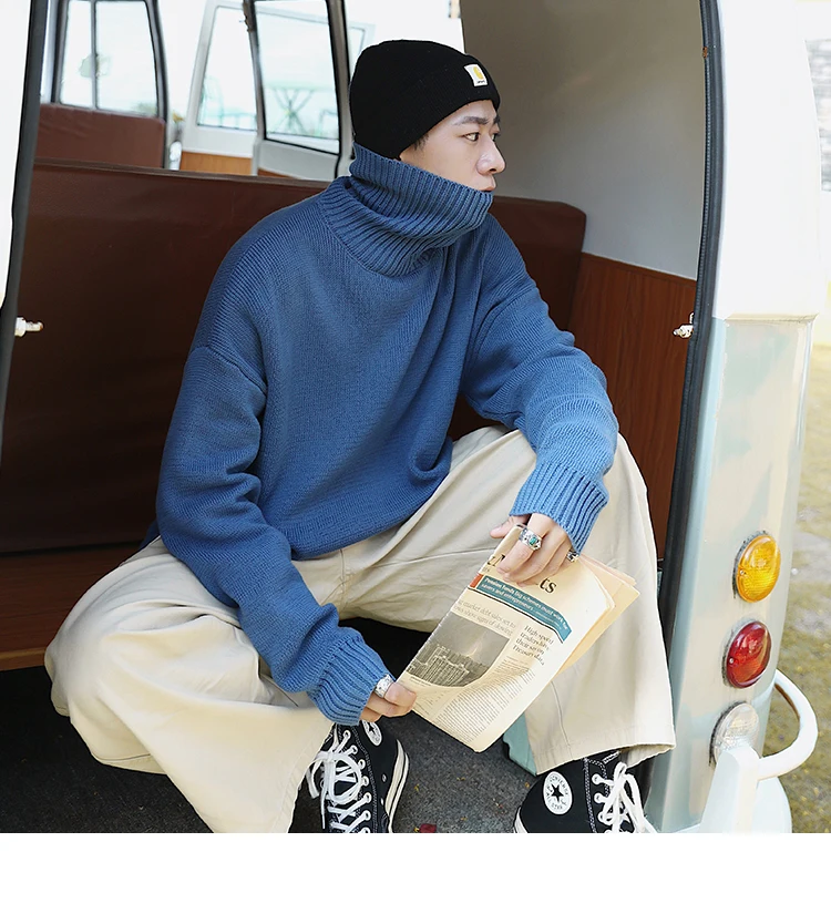 Liketkit Для мужчин s зимние свитера мужской однотонный свободный Свитер с воротником Для мужчин в Корейском стиле трикотажные пуловеры на осень новая Повседневное Топы