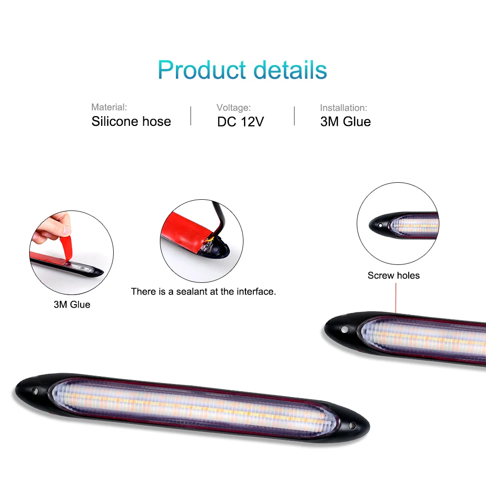 2Pcs Led Car Daytime Running Lights Drl Waterproof Headlight Turn Singal Yellow Light Streamer Auto Decorative Lamp Strip 12V
