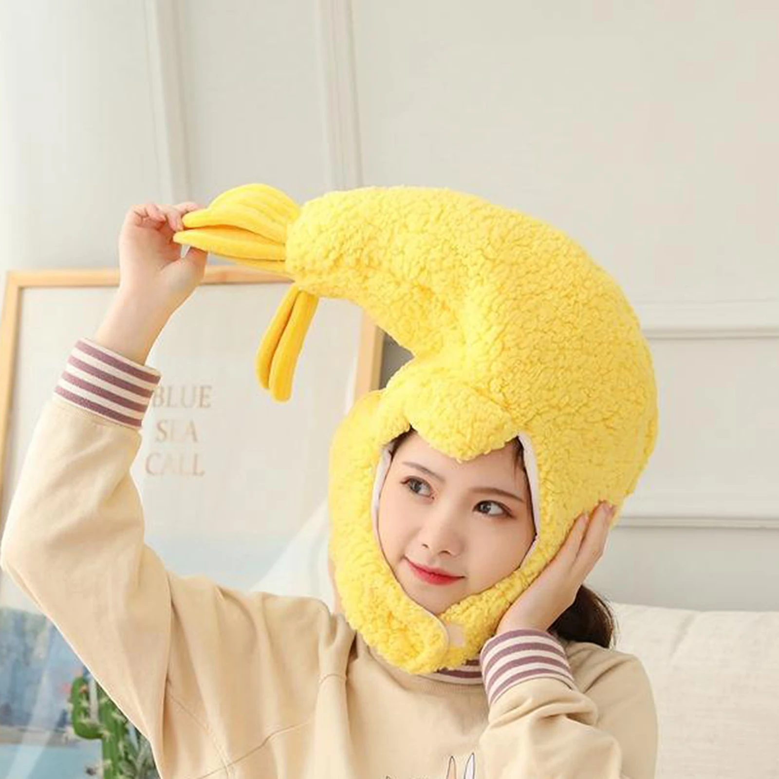 Comfortable Plush Fun Hood Lobster Prawn Shrimp Hats Women Men Costume Hats Warm Soft Cozy Headdress Photographic Headwear