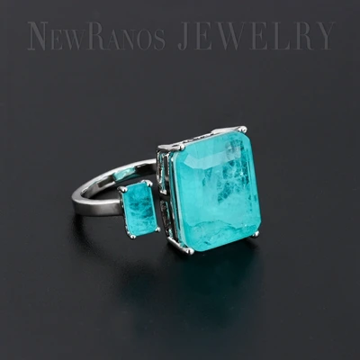 Newranos, квадратное кольцо на палец с искусственным камнем, голубое натуральное кольцо с двойным камнем для женщин, модное ювелирное изделие RFX001904 - Цвет основного камня: blue