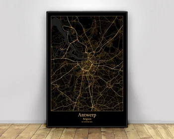 

Antwerp Belgium Black&Gold City Light Maps Custom World City Map Posters Canvas Prints Nordic Style Wall Art Home Decor