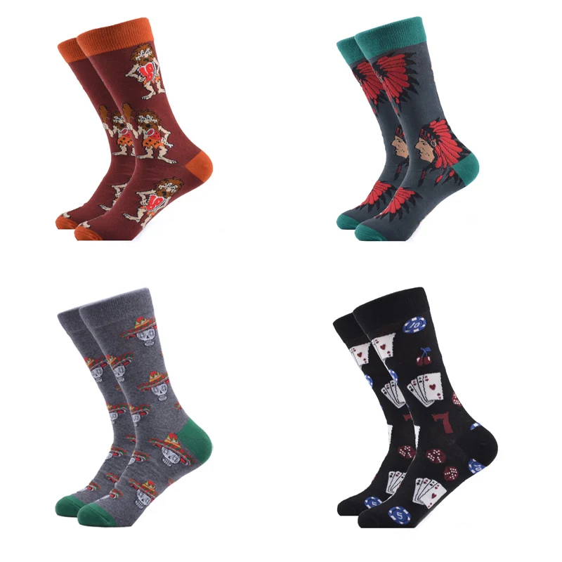 SANZETTI 4 Pairs/Lot Men's Casual Combed Cotton Happy Crew Socks Pizza Funny Fashion Animal Wedding Gifts Geometric Dress Socks - Цвет: 06569