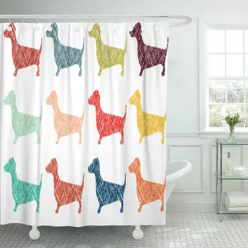 

Colorful Dog Dachshund Repeatable Pattern Wiener Baby Cute Kid Shower Curtain Polyester 72 x 78 inches Set with Hooks