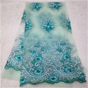 

Lace Fabric 2019 green High Quality African Evening Dress Fabrics New Nigeria beads Embroidered Mesh Net Lace Fabric