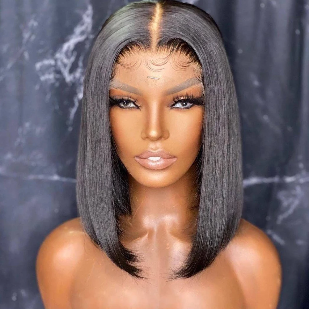 Short Bob Straight 13X4 Transparent Lace Frontal Wigs Baby Hair Lace Front Human Hair Wigs For Women  4x4 Lace Closure Wig