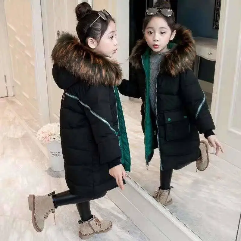 Новая детская зимняя обувь для девочек утепленные Теплый пуховик хлопковые парки Детская куртка с искусственным меховой воротник с капюшоном с хлопковой подкладкой куртки, пальто, верхняя одежда W221