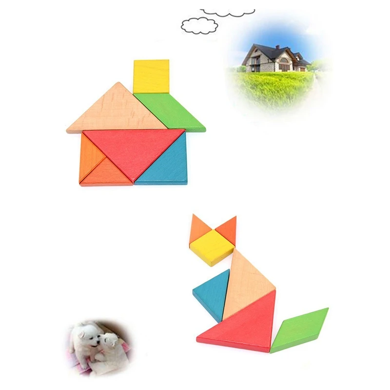 Красочные деревянные Tangram для детей семь геометрических форм частей головоломки обучающая игрушка