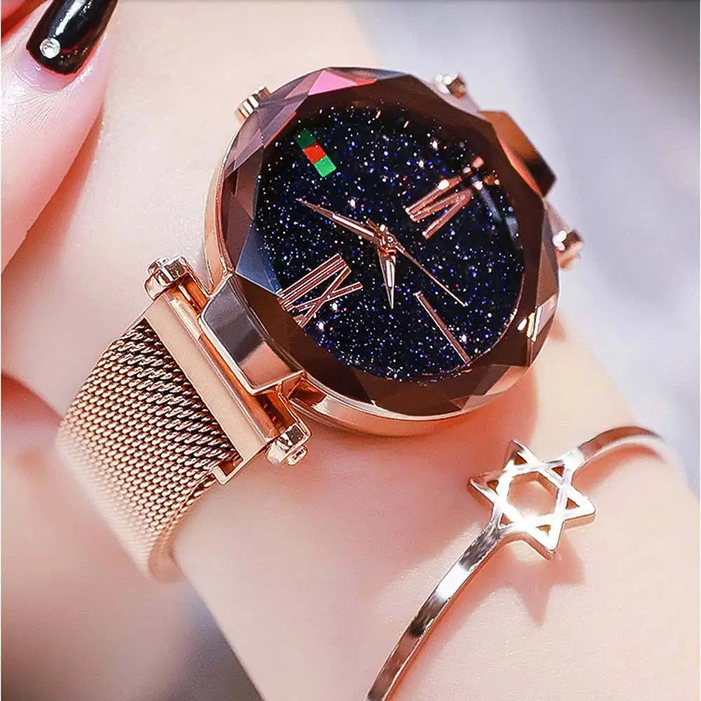 

VOHE Diamond Star Shining Lady Fashion Watch 4 Colors Stainless Steel Quartz Mesh with Magnet Watch Relogio Feminino