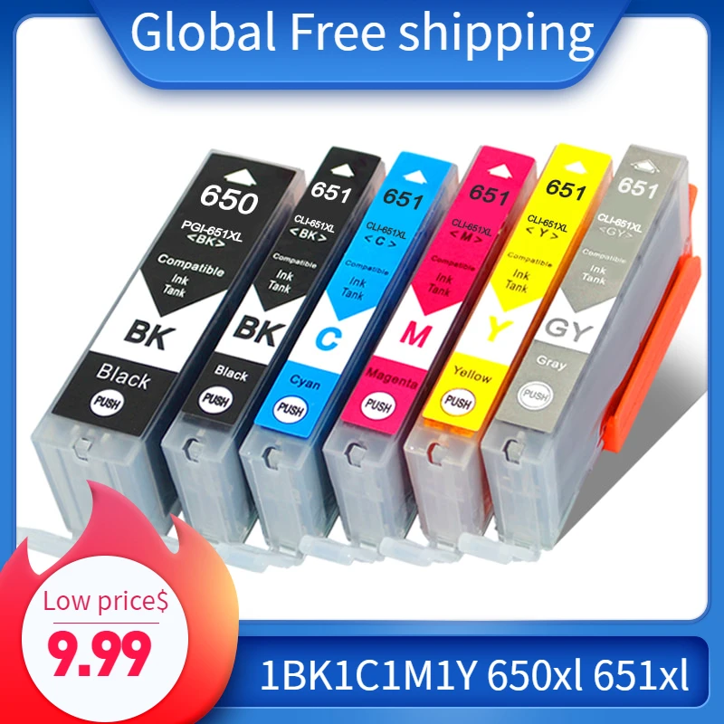 6x совместимые чернильные картриджи PGI 650XL CLI 651XL для Canon Pixma MG5460 MG6360 IP7260 MX926 MG6660 ip7260
