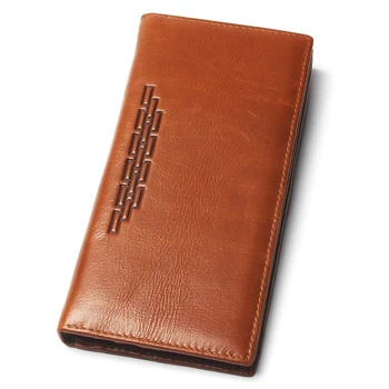 

Men Fashion Vintage Geometric Patterns Real Leather Long Wallet Men Thin Slim Card Holder Wallet Men's Bifold Purse