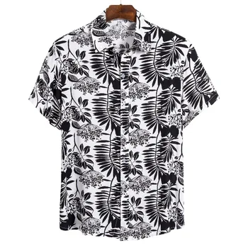 

2020 Men Hawaii Print Shirt Teenager Short Sleeve Fold-down Collar Shirt
