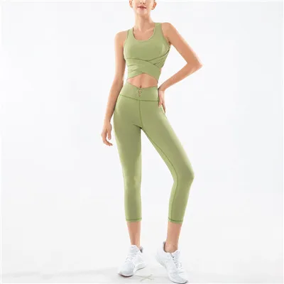 green Набор для йоги, одежда для фитнеса, Breatahble, Леггинсы для йоги, контроль живота, спортивные костюмы, бюстгальтер Прочный Спортивный костюм для йоги - Цвет: green