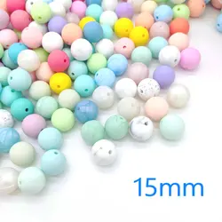 BPA Free DIY Baby Silicone Beads 20pcs 15mm Round Shape Soft Chew Teething Beads For DIY Jewelry Pacifiers Clip Teether