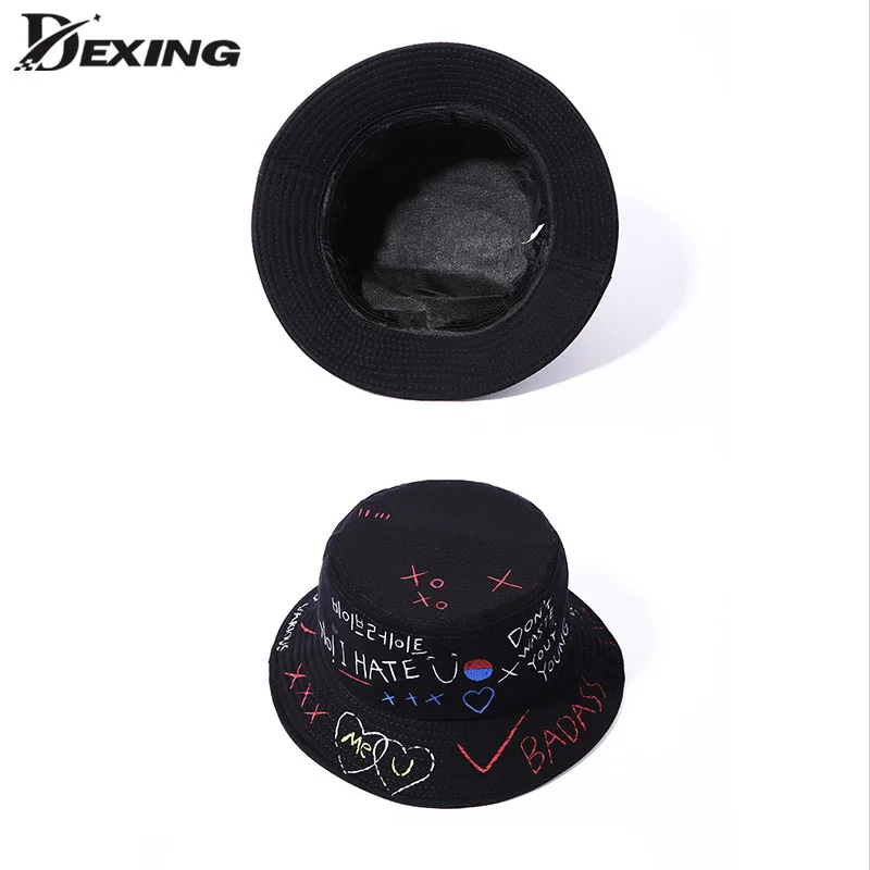 2020 Kids Black White Print Graffiti Fisherman Hat Summer Hip-hop Street Bob Ins Harajuku Bucket Hat for Men Women Panama