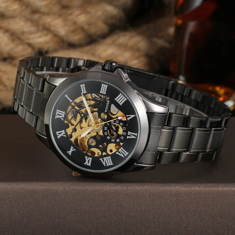 

Winner Fashion Machinery Watch Steel Band Skeleton Watch Men's Fully Automatic Mechanical Wrist Watch